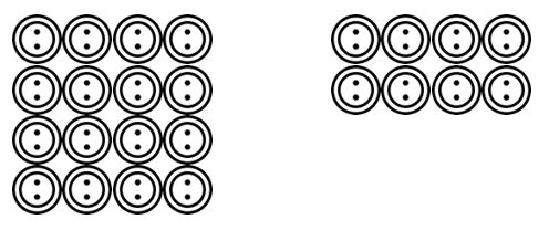 24 buttons grouped in 6 groups of 4 buttons