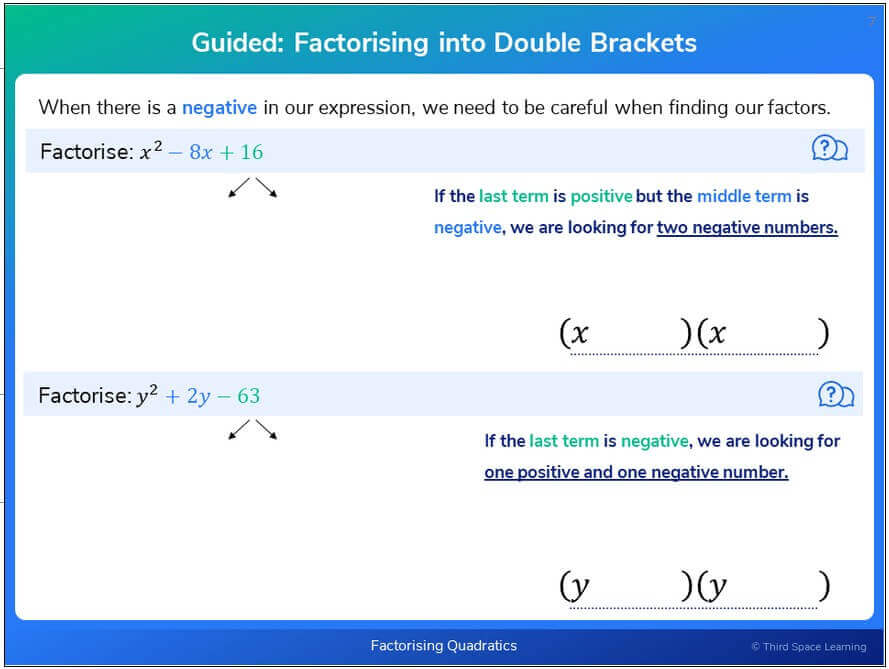 Factorising quadratics lesson with GCSE maths questions