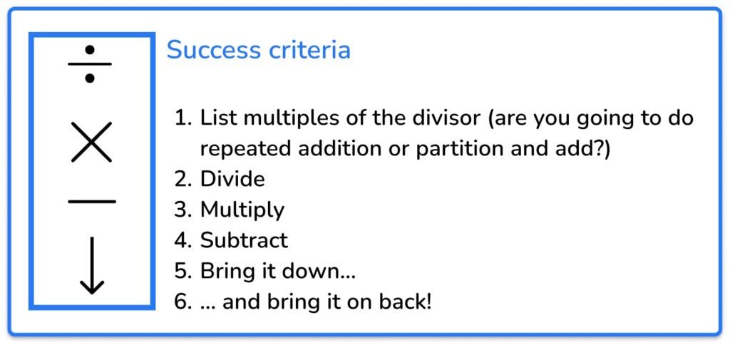 long division success criteria