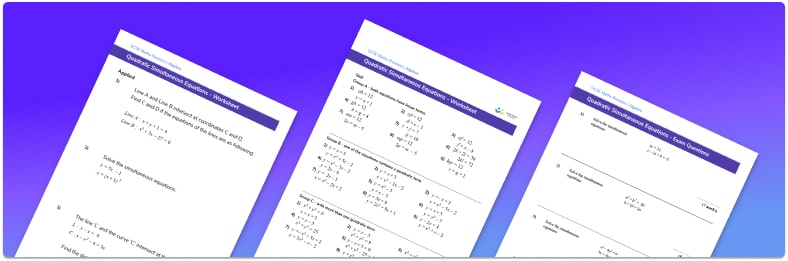Quadratic Simultaneous Equations Worksheet